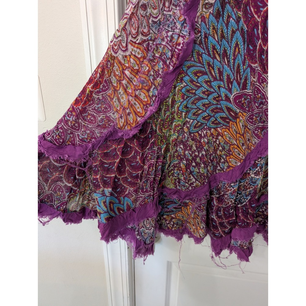 Jayli Purple Paisley Peacock Print Ruffle Maxi Skirt Bohemian gypsy ren faire - Picture 3 of 6